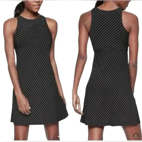 ATHLETA Black White Size Medium Sleeveless Jersey Knit Striped Tank Midi… - Picture 2 of 10